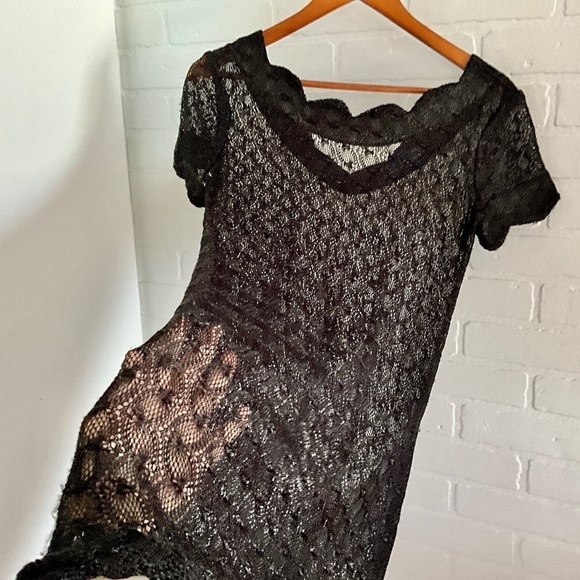 Vintage Y2K Nicole Benisti/Point Zero Cover up Sheer Black Crochet Scallop M - Picture 1 of 11